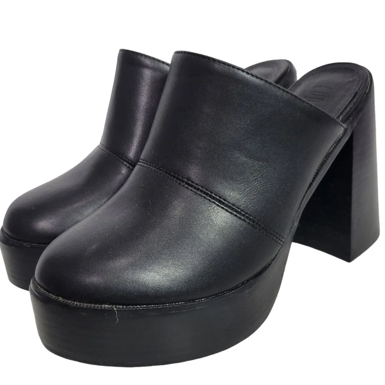 Current Mood K Thx Bye Clogs Black Chunky Platform Retro Faux Leather Heels Mule Size 7