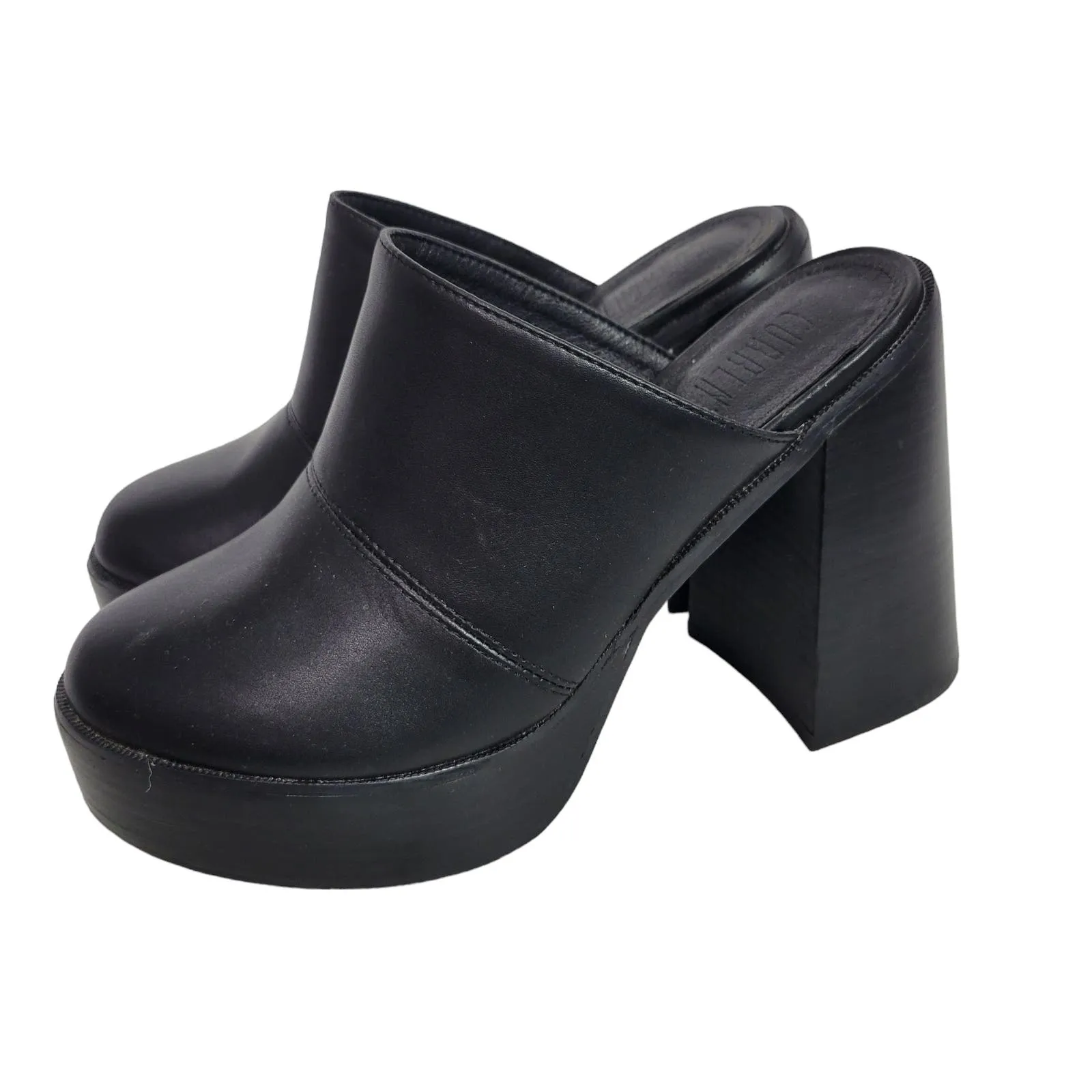 Current Mood K Thx Bye Clogs Black Chunky Platform Retro Faux Leather Heels Mule Size 7