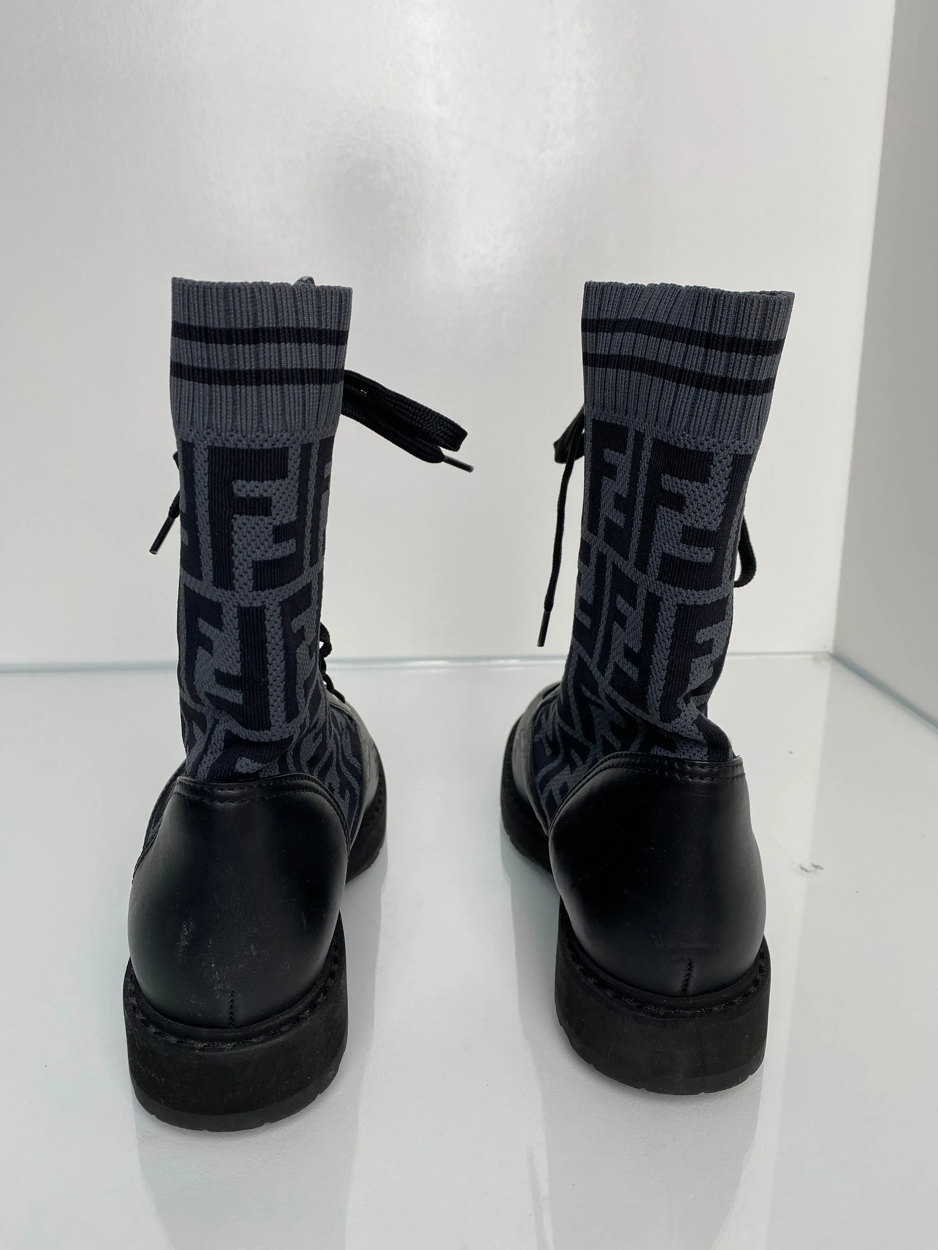Fendi Black Zucca Combat Boots, 38