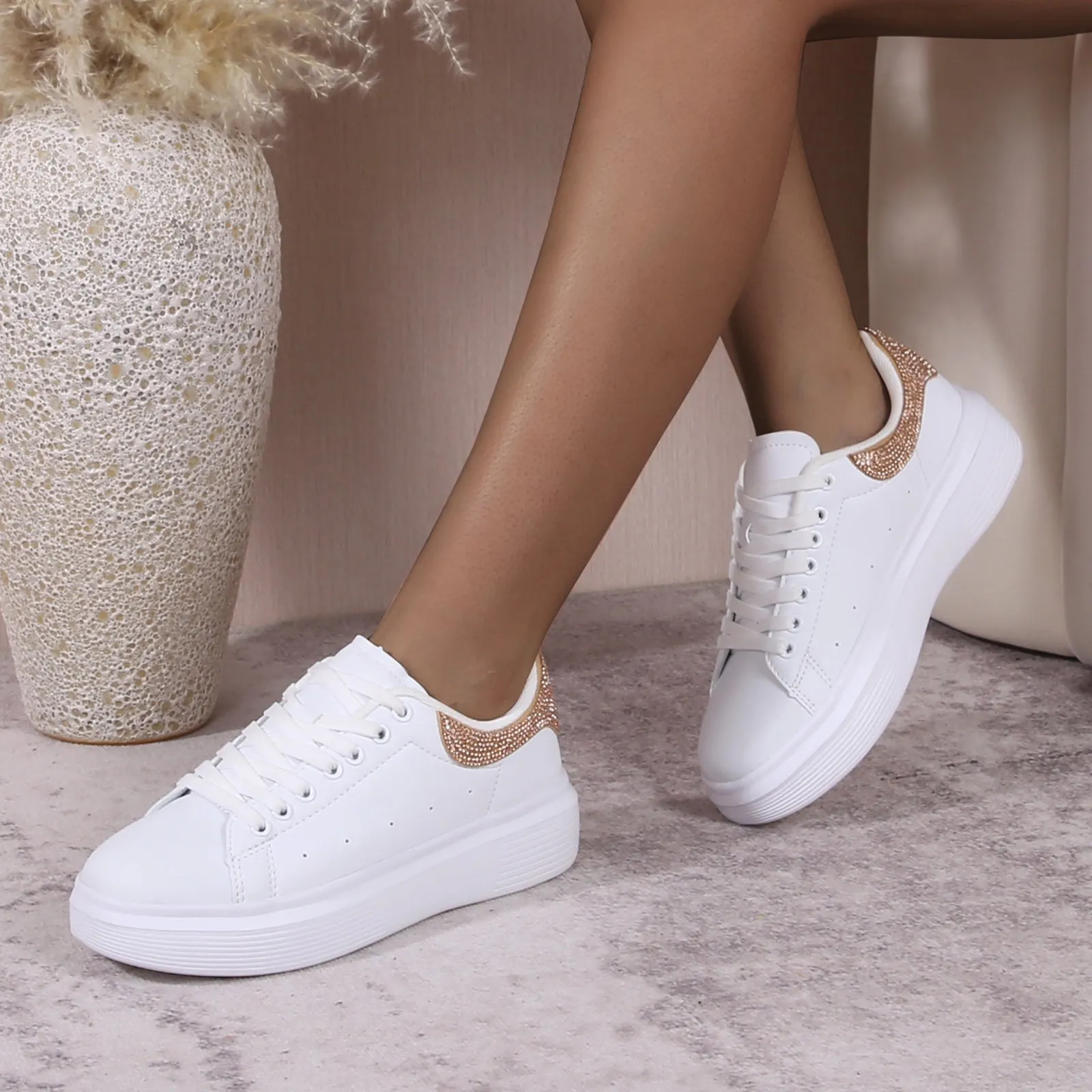 Fortuna Platform Sneaker with Rhinestone Accent
