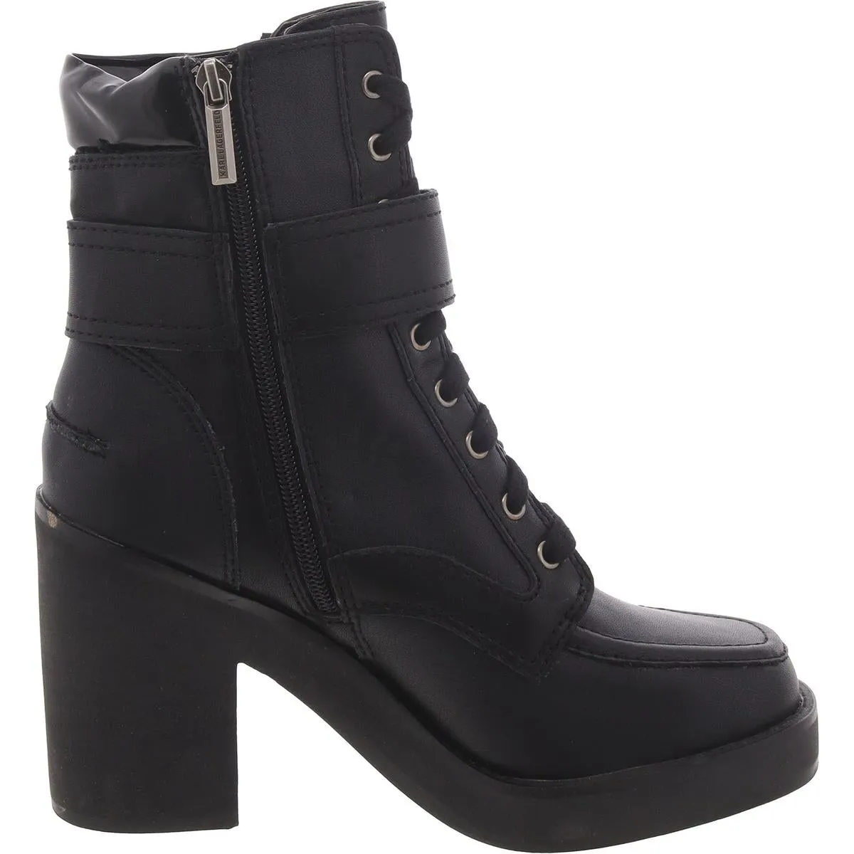Karl Lagerfeld Paris Womens Dottie Leather Embellished Combat & Lace-Up Boots