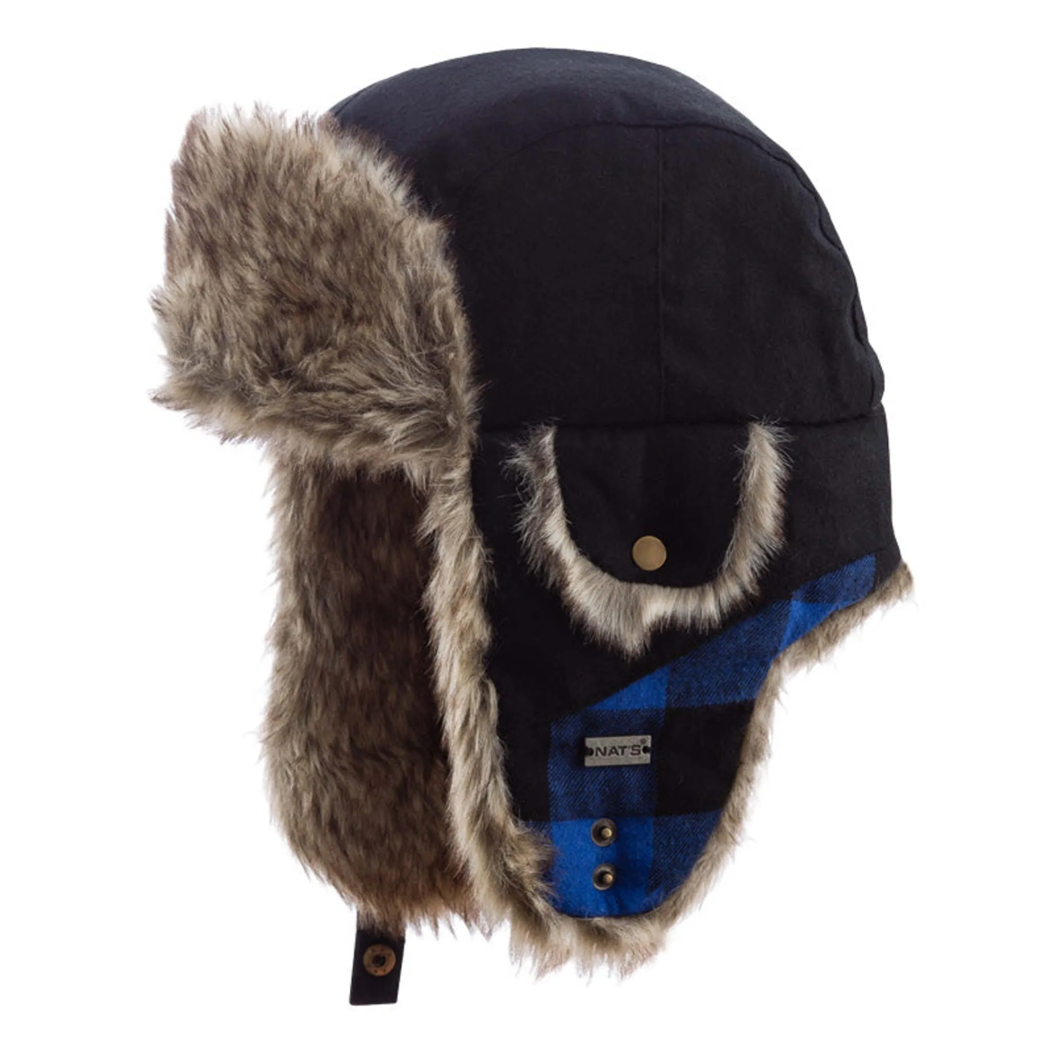 Nats Aviator Style Hat, Imitation Fur Lining, Snap Fastener, 100% Polyester Exterior, Warm   Stylish, Durable, Wind Resistant | Sizes S-2XL