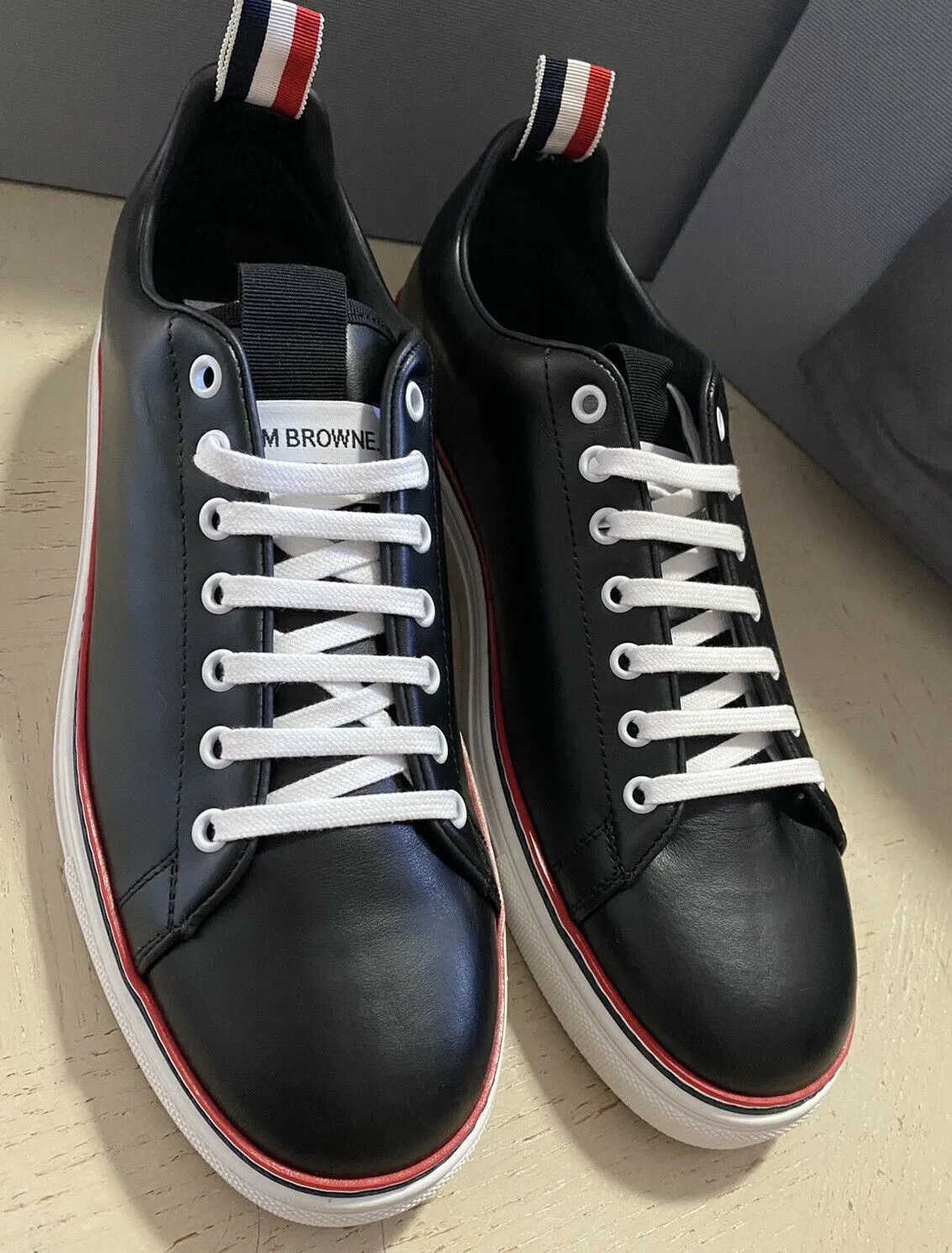 NIB Thom Browne Men’s Leather Sneakers Shoes Black 12 US/45 Eu Italy