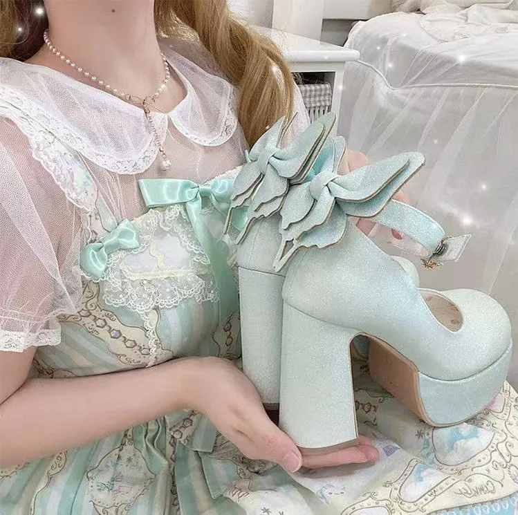 Pure Tea For Dream~Untouchable Butterfly~Elegant Lolita Heels Lolita Shoes PU Shining Platform