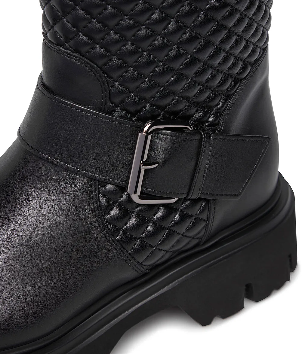 Quilted motif black calfskin combat boots