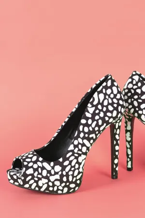 Qupid Spotted Suede Peep Toe Stiletto Platform Pump