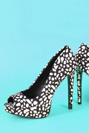Qupid Spotted Suede Peep Toe Stiletto Platform Pump
