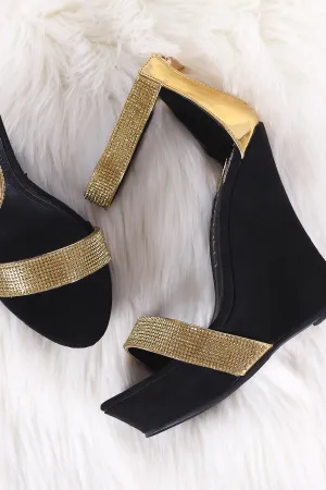 Rhinestone Accent Ankle Strap Platform Wedge