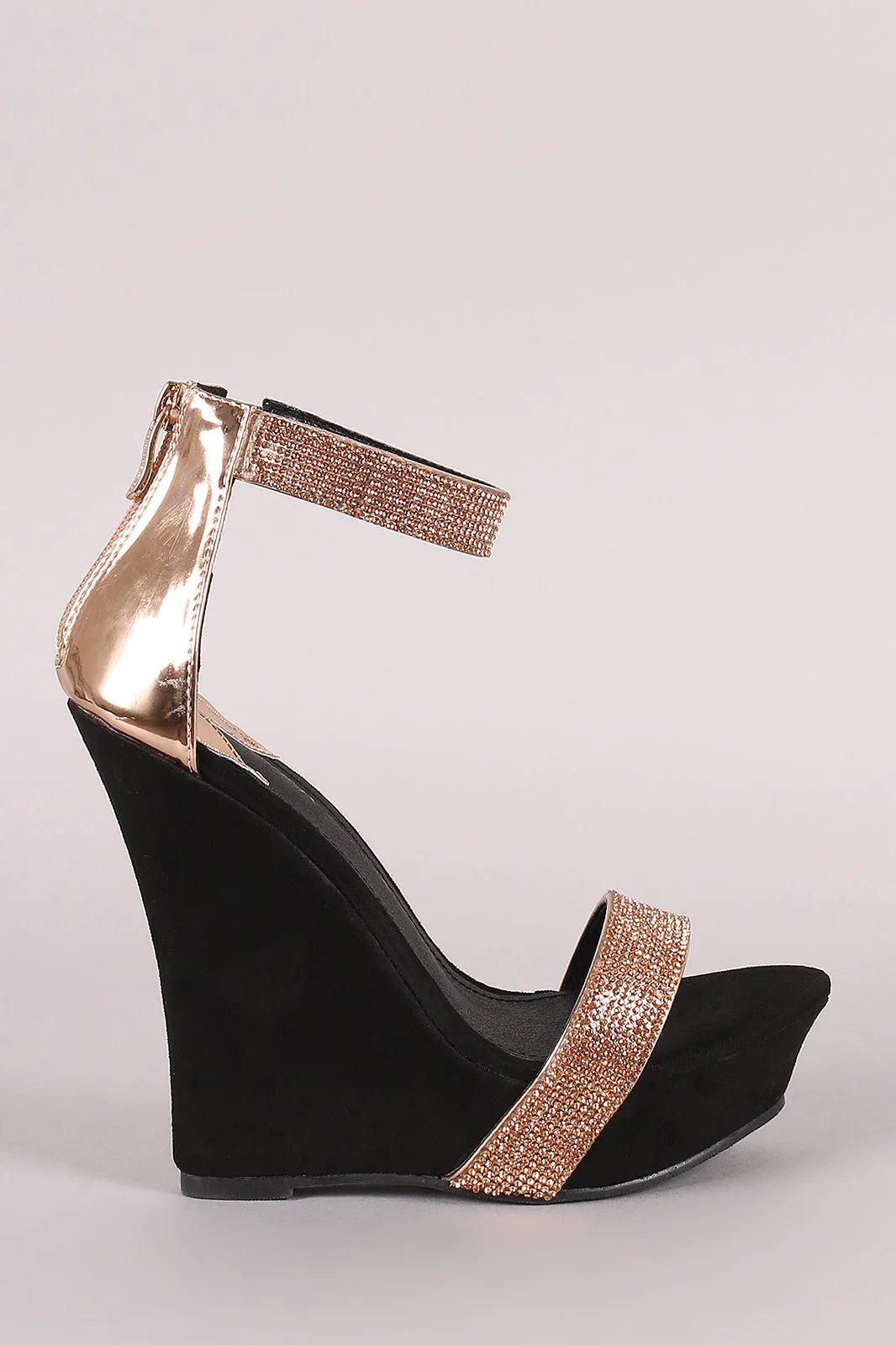 Rhinestone Accent Ankle Strap Platform Wedge