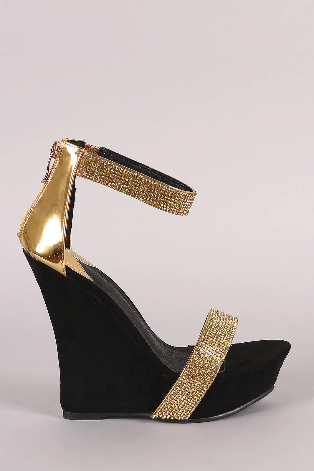 Rhinestone Accent Ankle Strap Platform Wedge