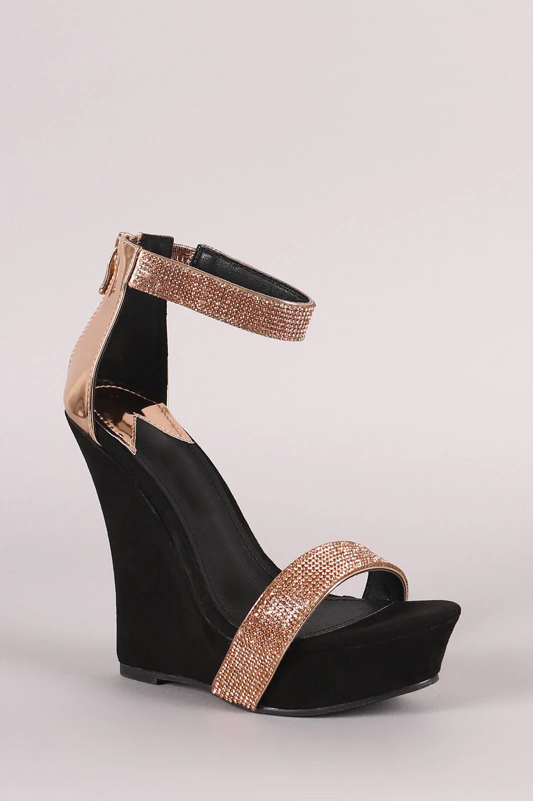 Rhinestone Accent Ankle Strap Platform Wedge