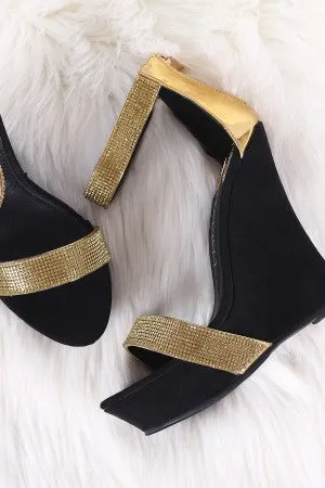 Rhinestone Accent Ankle Strap Platform Wedge