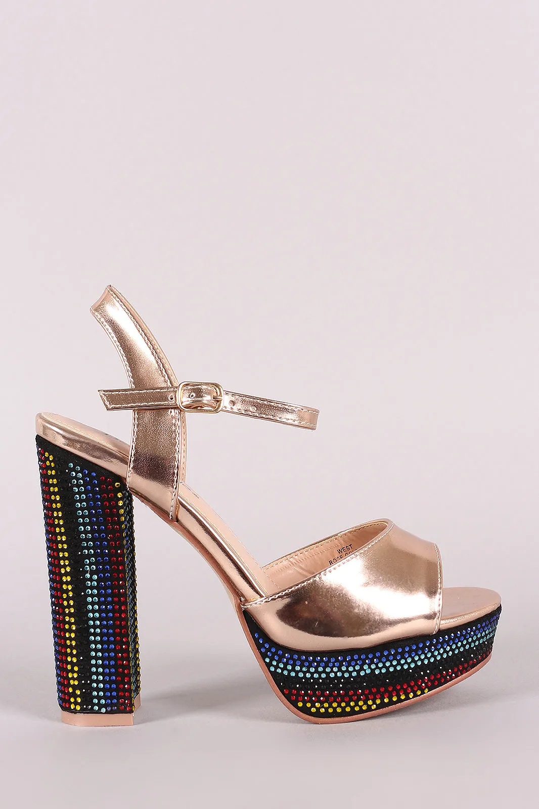 Rhinestone Accent Open Toe Chunky Platform Heel