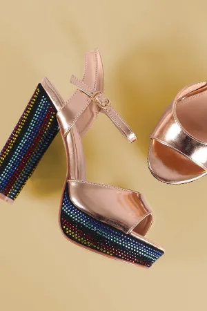 Rhinestone Accent Open Toe Chunky Platform Heel