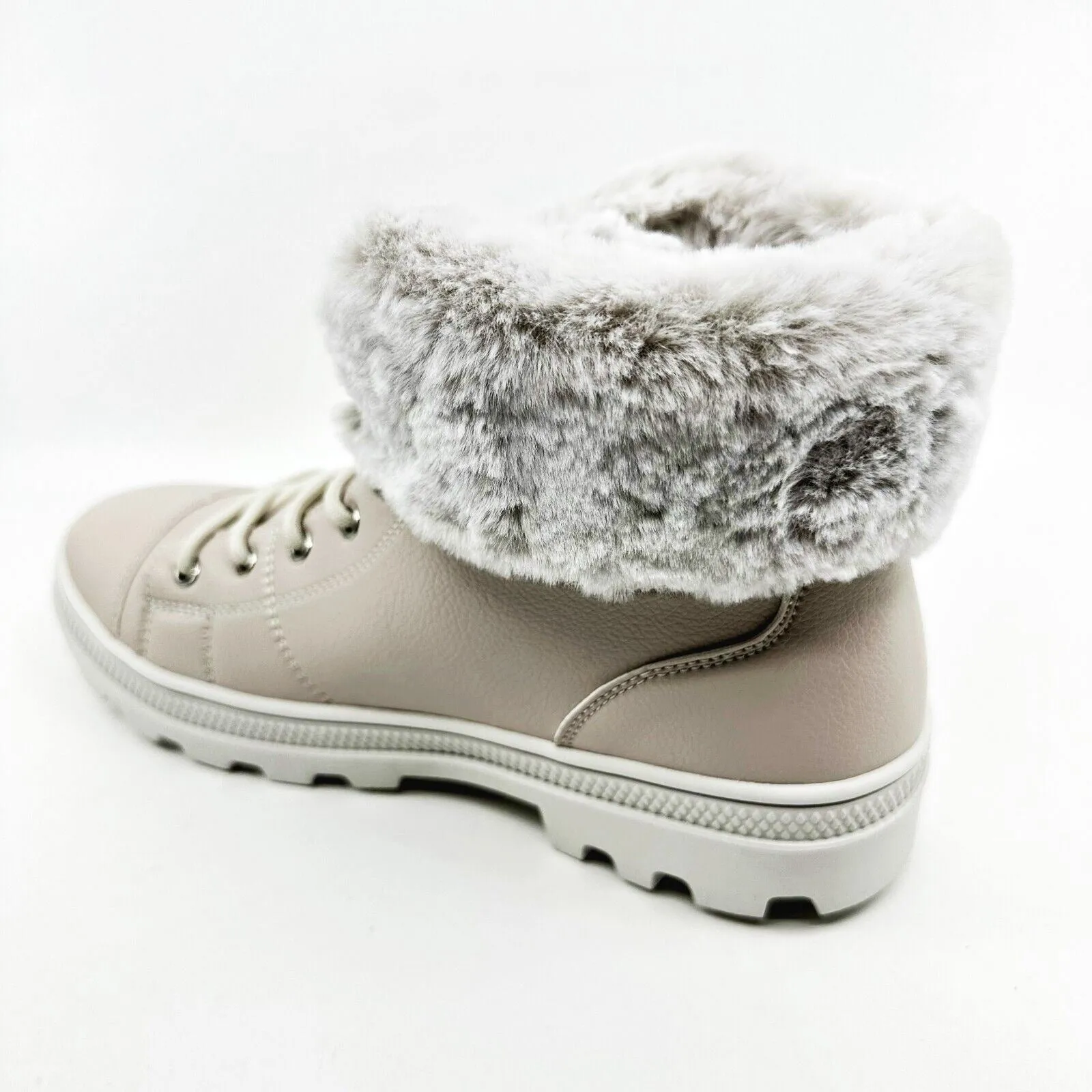 Skechers Roadies Top It Off Off White Womens Combat Boots Comfort Shoes