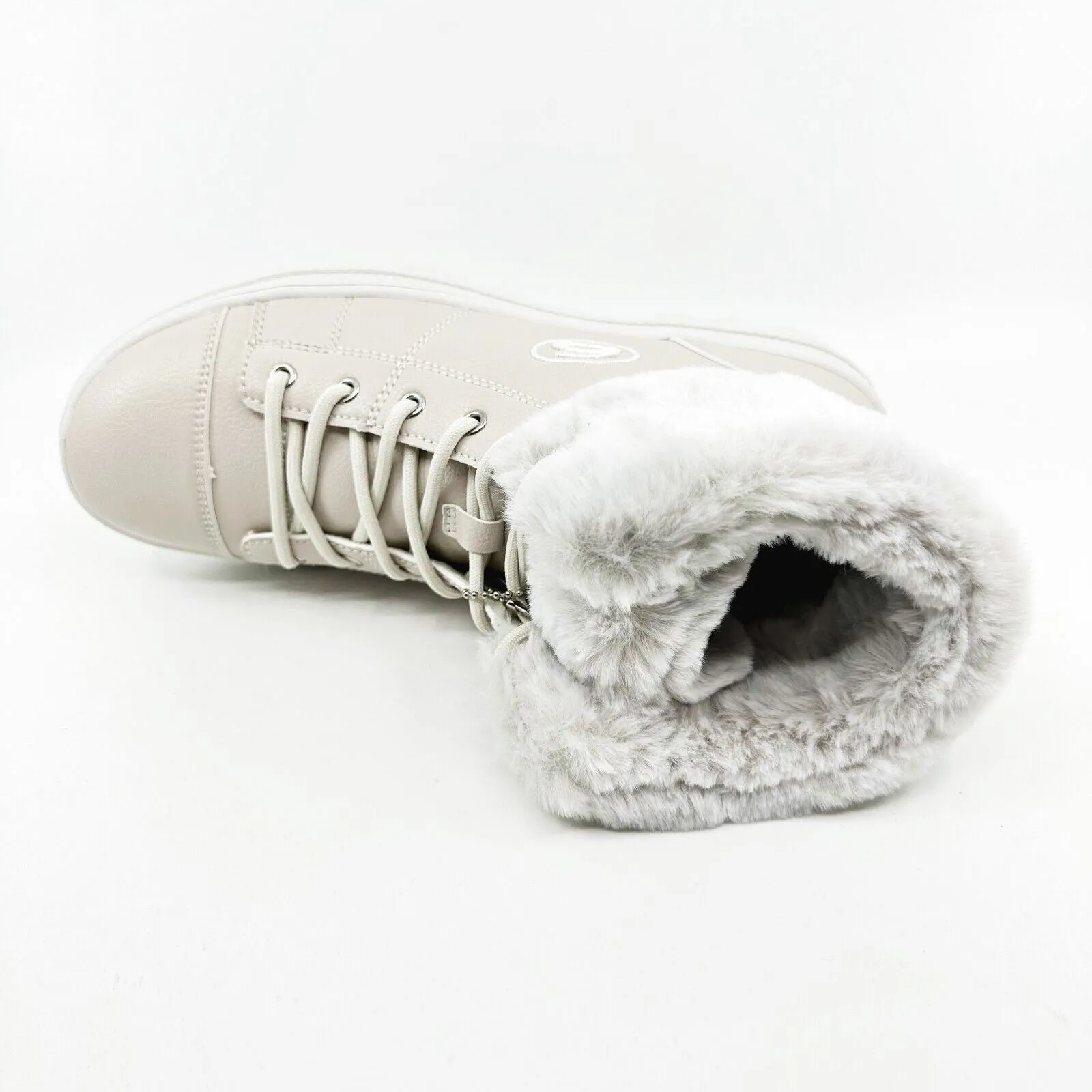 Skechers Roadies Top It Off Off White Womens Combat Boots Comfort Shoes
