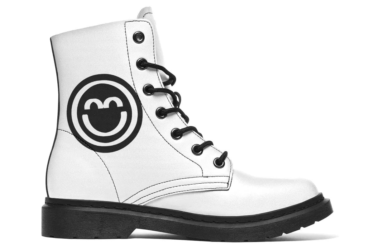 Smile Patch Black White Combat Boots