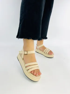 Spunkz Beige Patent Comfy Ankle Strap Platform Wedge Sandals