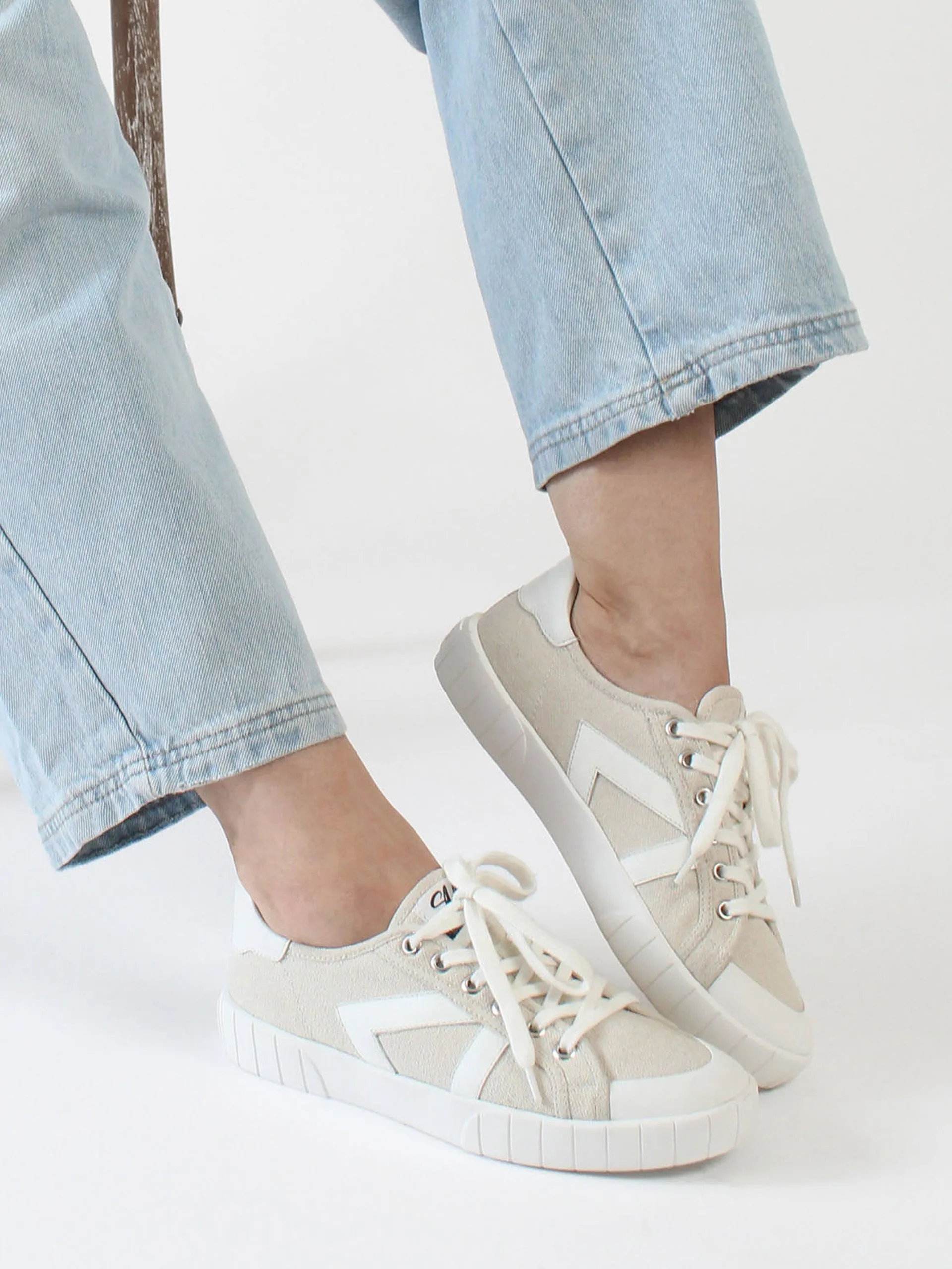The Helios beige and white trainers