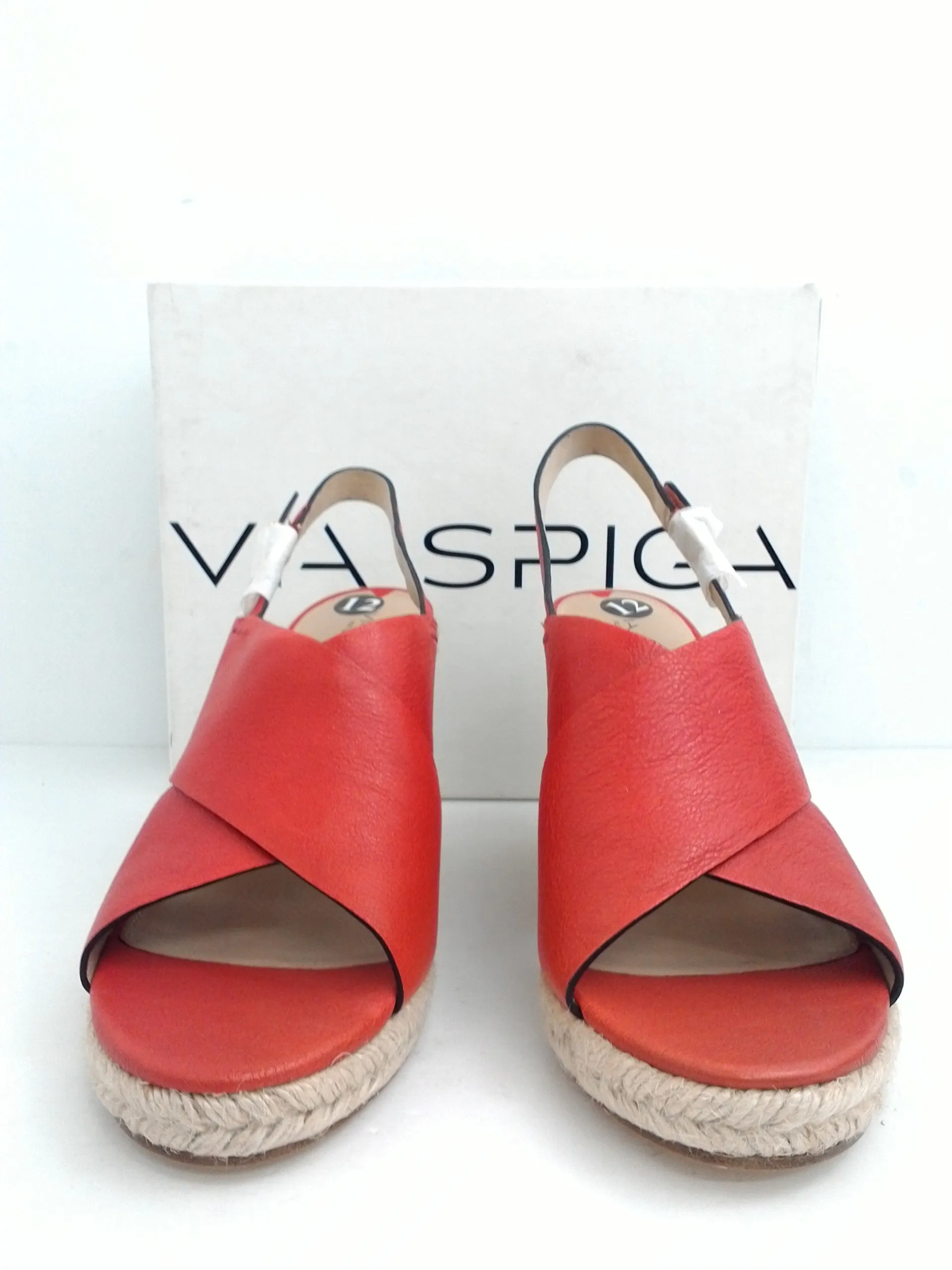 Via Spiga Women's Rosette Red Leather Wedge Espadrille Size 12 M