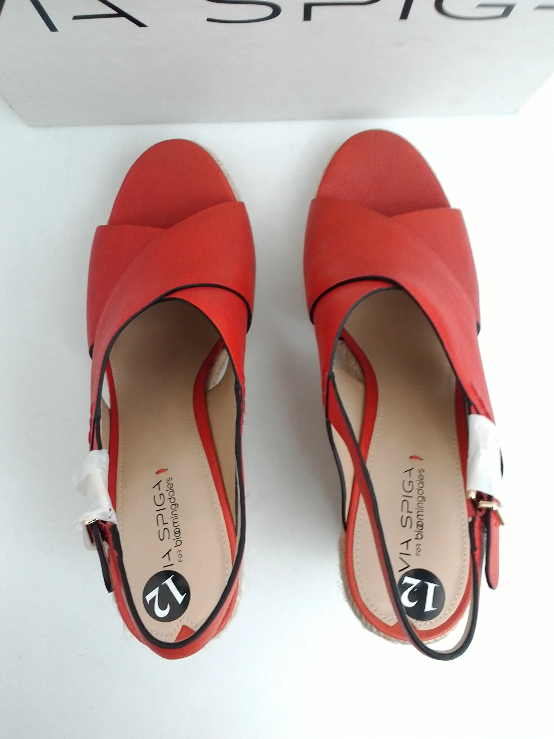 Via Spiga Women's Rosette Red Leather Wedge Espadrille Size 12 M
