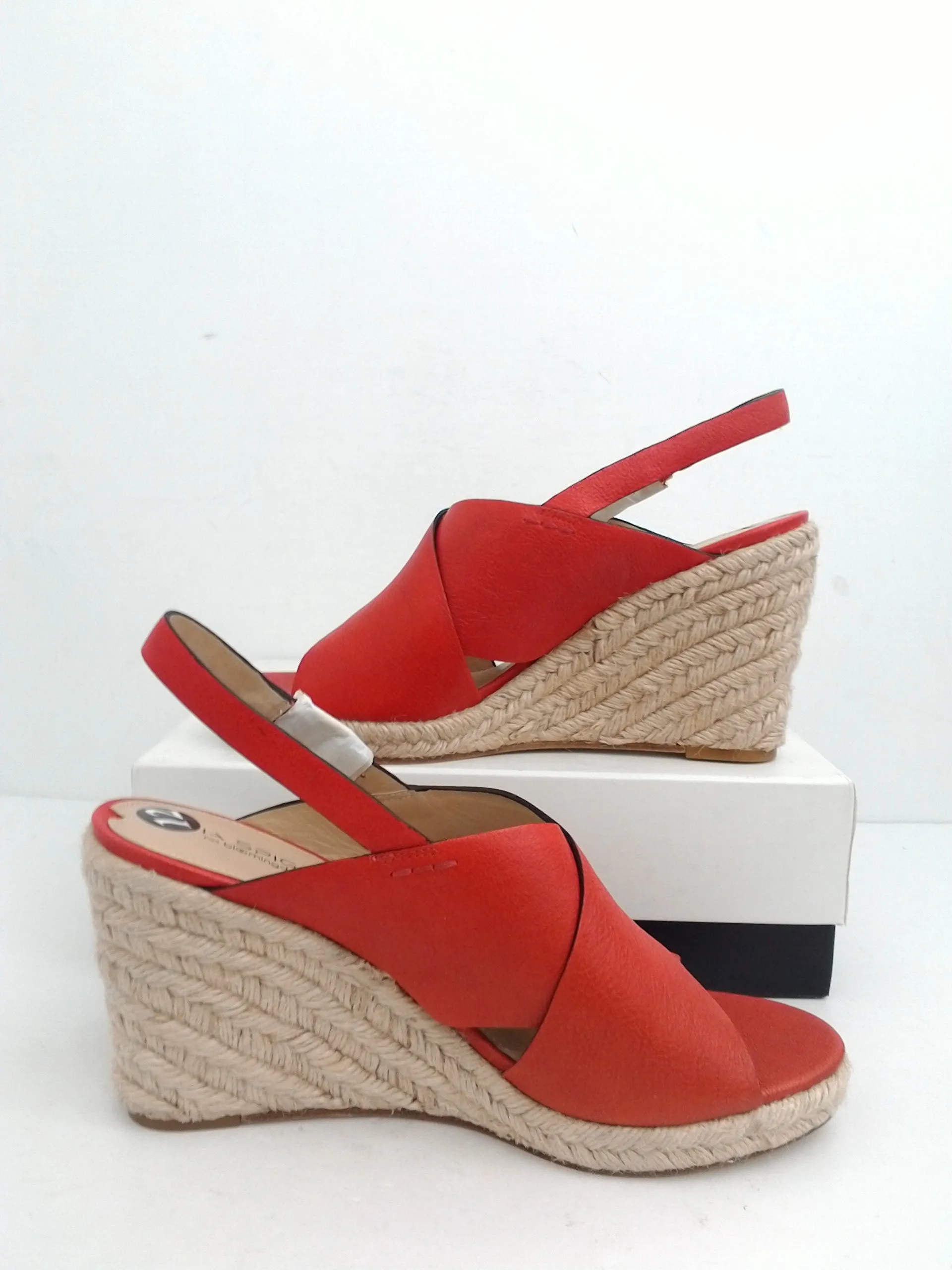 Via Spiga Women's Rosette Red Leather Wedge Espadrille Size 12 M