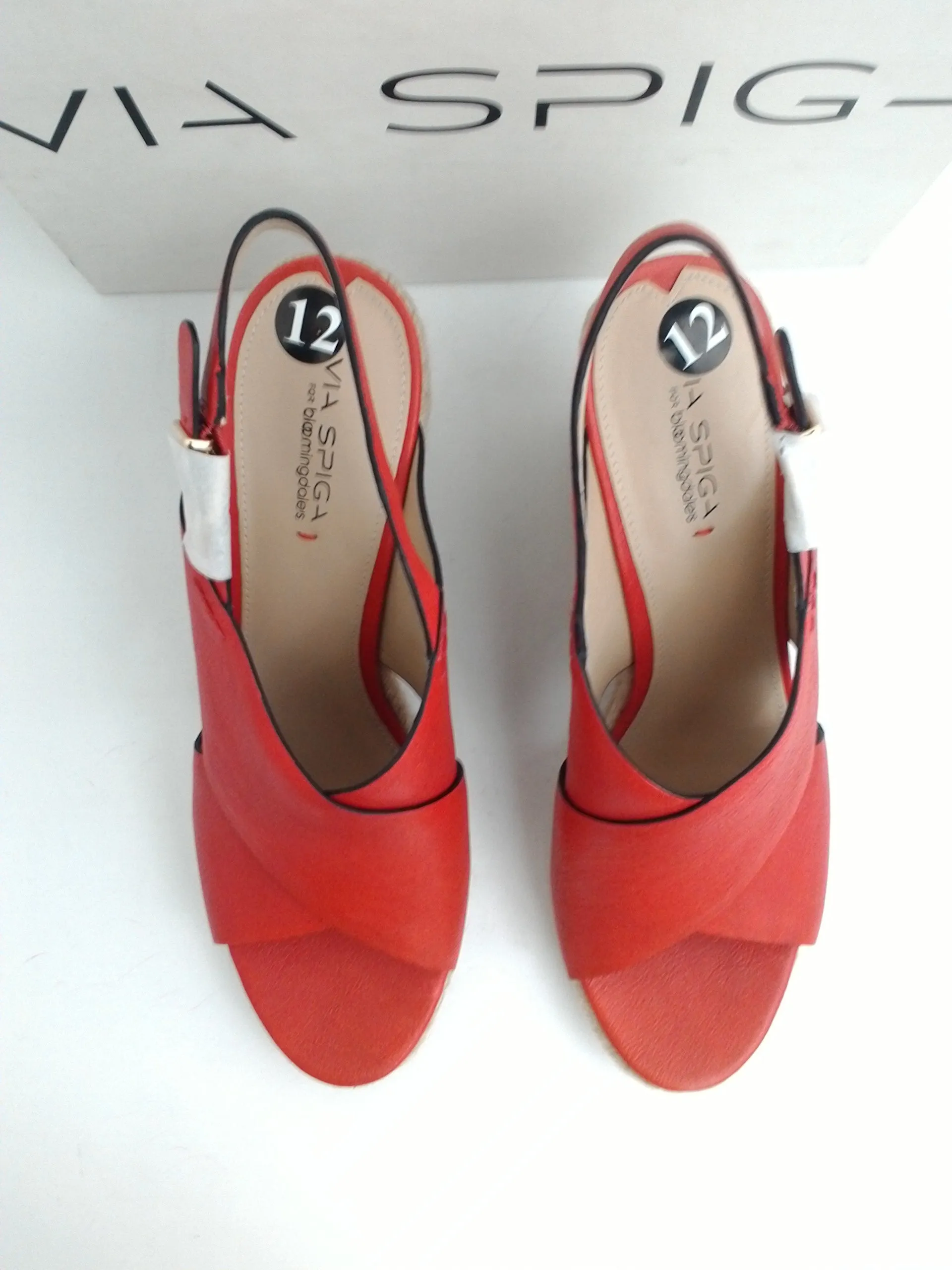 Via Spiga Women's Rosette Red Leather Wedge Espadrille Size 12 M